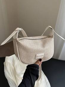 Shein - Fashionable Spliced Grass Woven Dumpling Bag With Adjustable Shoulder Bag