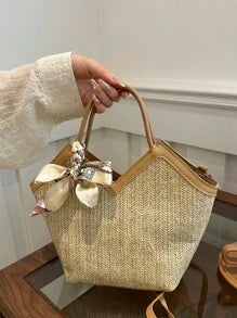 Shein - Fashionable Solid Color Irregular Matching Scarf Tote Bag,