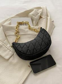 Shein - A Minimalist Retro Solid Colour Fabric Crescent Bag With Quilted Diamond Grid