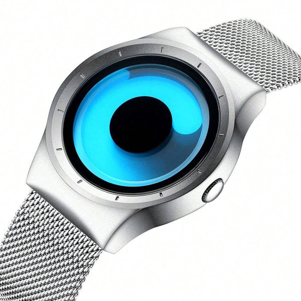 Shein - 1Psc Men's Watch Without Pointers Personalized Quartz Watch Waterproof Vortex Creative Design