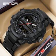 Shein - SANDA Men Watch Digital Quartz Dual Time Military Sport Wristwatch