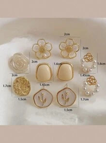 Shein - 1set Minimalist Flower And Pearl Decorated Fashion Earring Set