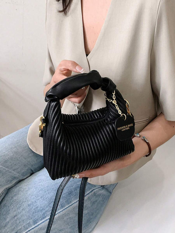 Shein- Fashionable Minimalist Wrinkled Woven PU Zipper Handbag