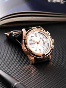 Shein - Men's Watch Quartz Movement New Leather Belt Luminous Waterproof Silver