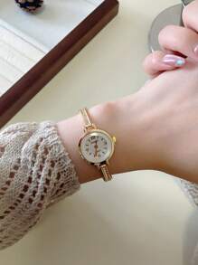 Shein - 1pc Minimalist Thin Strap Watch, Women Fashion Elegant Gold Color Bracelet Watch