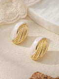 Shein - 1 Pair Retro Style Women Alloy Glazed Waterdrop Clip-On Earrings