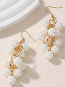 Shein - 1 Pair Fashion New Design White Imitation Pearl Ball Drop Earring