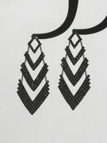 Shein -  Europe And The United States Exaggerated Retro Black Long CZ Crystal Earrings