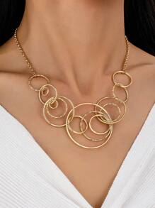 Shein - Exaggerated Geometry Multiple Circle Patchwork Necklace