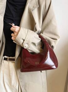 Shein - Retro Waxed Leather Burgundy Red Handbag