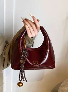 Shein - 1pc Women's Faux Snake Skin Woven Solid Color PU Leather Simple Handbag