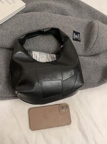 Shein - HELLO WEEKEND 1pc Solid Color PU Leather Zipper Handbag