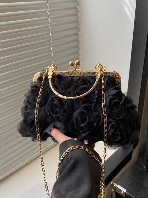 Shein - 2025 New Chain Flower Clutch Bag, Fashion Lady Handbag