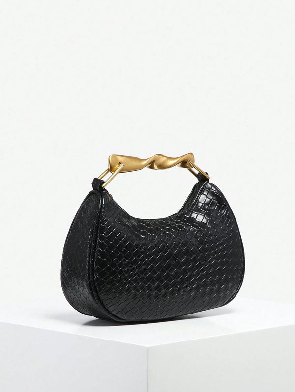 Shein - 1pc Women's Retro Minimalist Casual Metal Handle Decor Soft Faux Leather