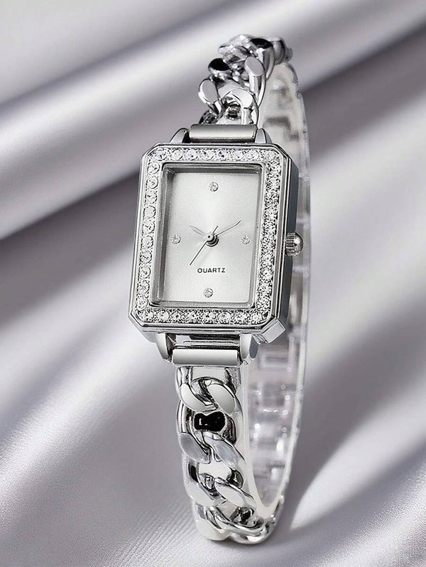 Shein - 1pc Women's Chain Watch – Silver Band With White Dial | Crisp Minimalism,