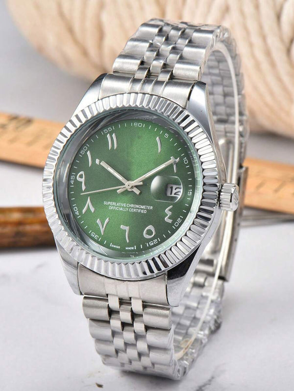 Shein - Men's Digital Calendar Watch, High-End Fashion Stainless Steel Band Quartz