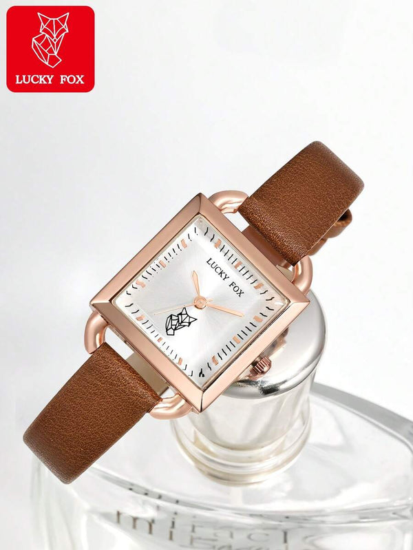 Shein -  LUCKYFOX Women Square Dial Simple Fashion Design Leather Strap
