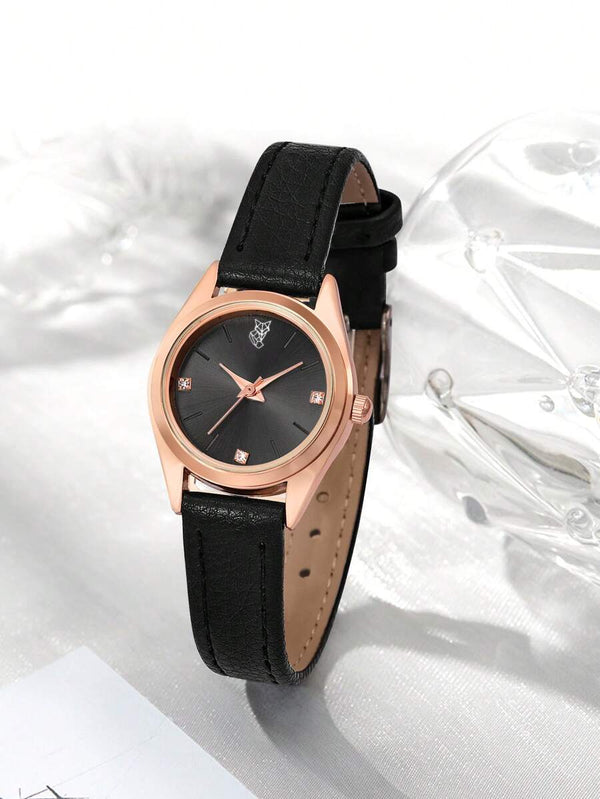 Shein - LUCKYFOX Single Box Women's Minimalist Fashion Rhinestone Leather Band