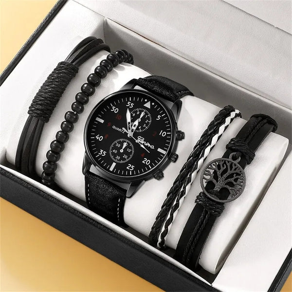 The Original Watches-5PCS Gift Set Mens Sports Watches Man Luxury Leather Bracelet Men Casual Clock Watch Box