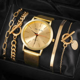 The Original Watches- 5PCS Womens Gift Set Quartz Gold Dial Wrist Watch Box with 4 Bracelet