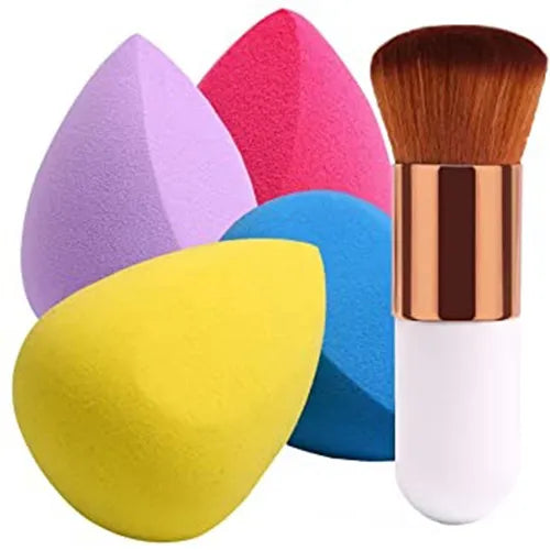 Miss Rose - Pack 2 Makeup Foundation Brush Kabuki With Beauty Blender Sponge Puff