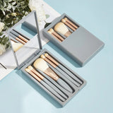 The Original - Shein 5 Pcs Portable Makeup Brush Set with Mirror for Travel Cosmetic Tools Grey
