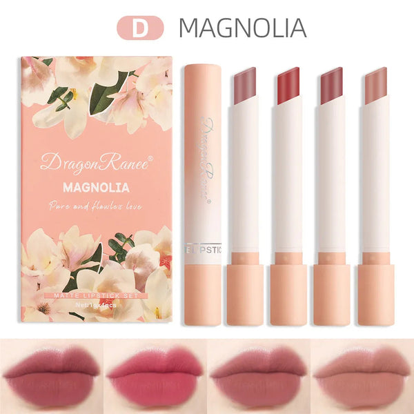 Dragon Ranee - 4 In 1 Creative Pure & Flawless Love Cigarette Waterproof Moisturizing Matte Lipstick Set D Magnolia