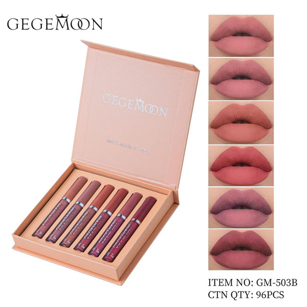 Colourme - GEGEMOON 6 Colors Long Lasting Velvet Lips Tint Liquid Lipsticks Waterproof Non-Stick Cup Lip-gloss Gift Set GM-503AB