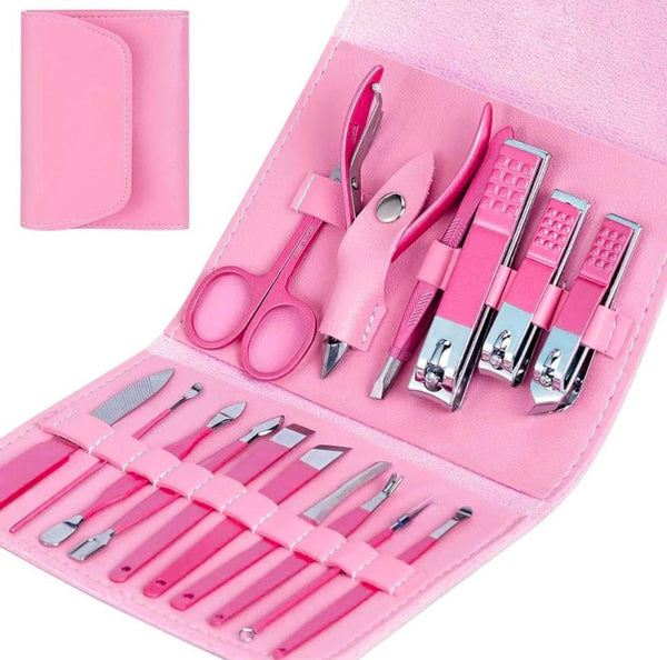 Manicure Set Professional Stainless Steel Pedicure Nail Clipper-Cutter Set Tools Kit Pink