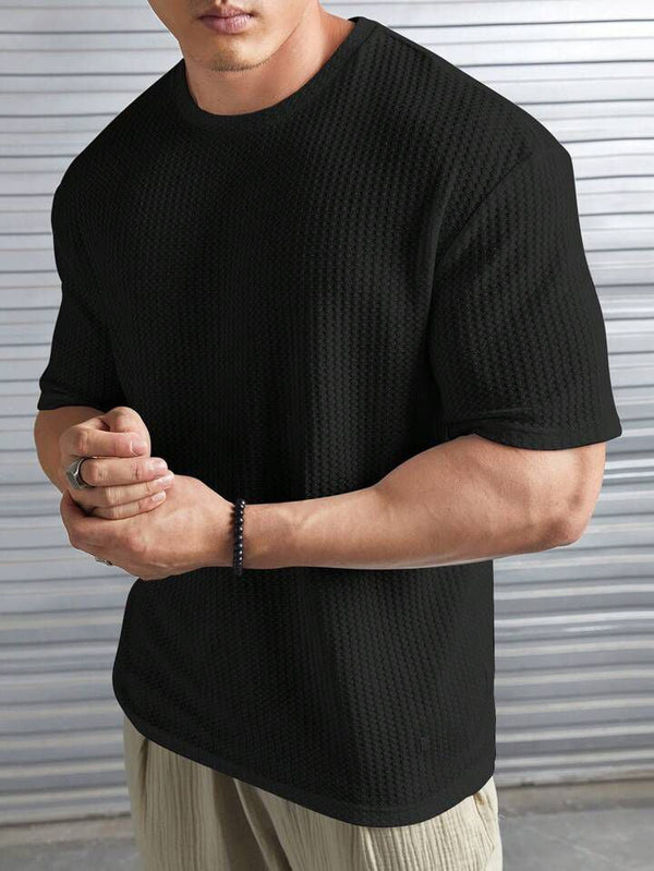 Emerce - Oversized Waffle Knit Tee For Men - Black