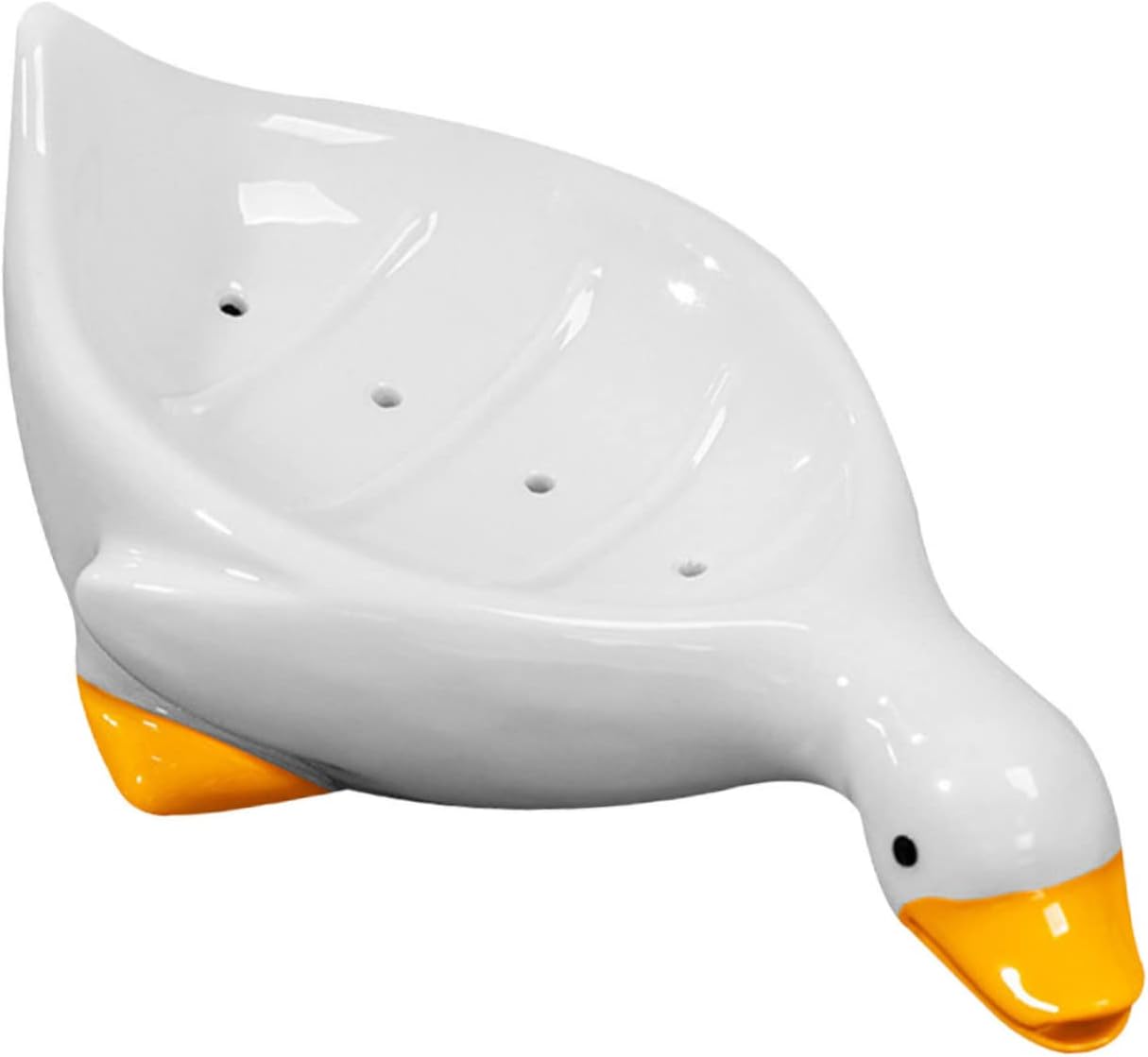 Duck Soap Dish, Cute Duck Beak Drain, Ceramic, White Box Holder