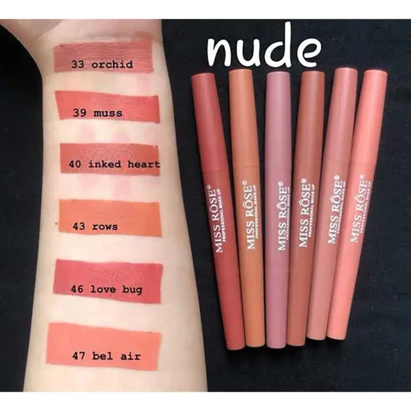 Miss Rose - 2 In 1 Lip Liner + Lipstick(Pack Of 6) Nude.