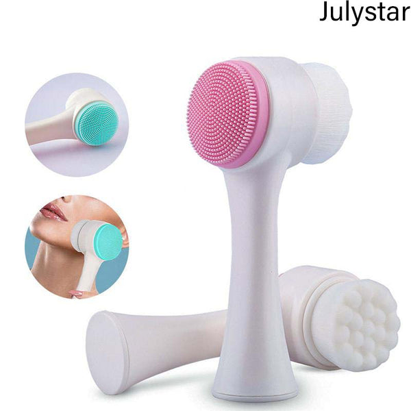 Julystar 3D Double Side Silicone Facial Cleansing Brush Portable For Face Cleaning And Massage Tool For Girls & Women