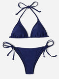 Emerce - Heat Navy Blue Padded String Ribbed Bikini