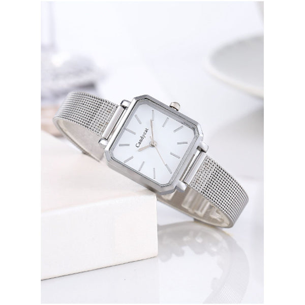 Shein - 1pc Silver Regular Scale White Dial Wristwatch With Battery Inside