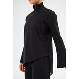Montivo - Zipper Cross Hem Black Sweatshirt