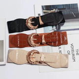 The Original Shein Belt - Plumage Women Belt PU Leather Wide Metal Buckle Matte Beige