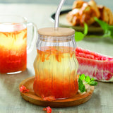 Home.Co - Glass Tumbler with Lid & Straw - Ribbed Wave