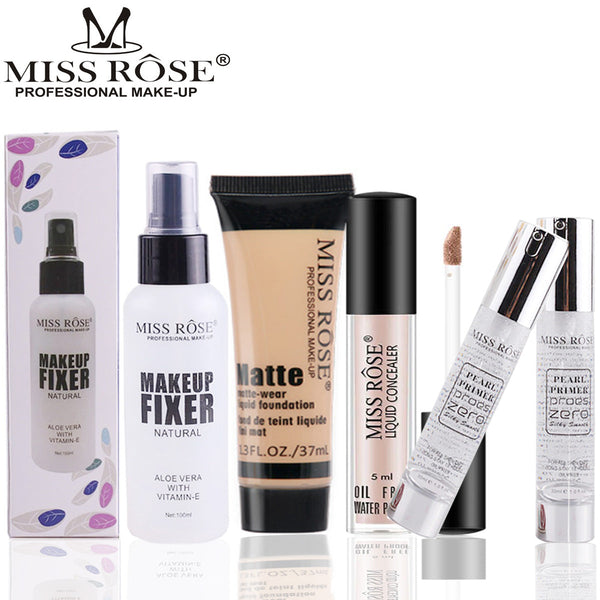 Miss Rose - Deal of 4 Fixer Spray +Primer Pump +Concealer +Foundation Tube, Beige 03