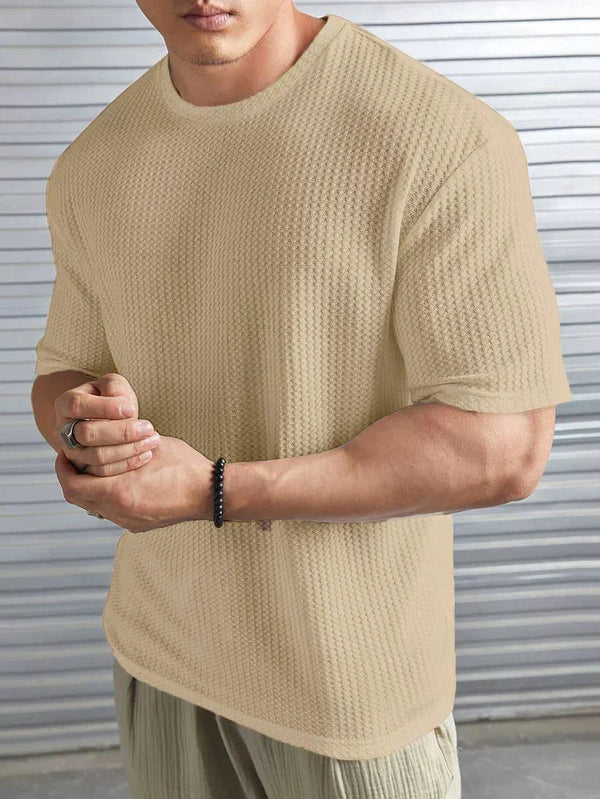 Emerce - Oversized Waffle Knit Tee For Men - Biege