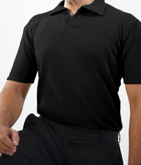 Vybe - Waffle Knitted Polo - Black