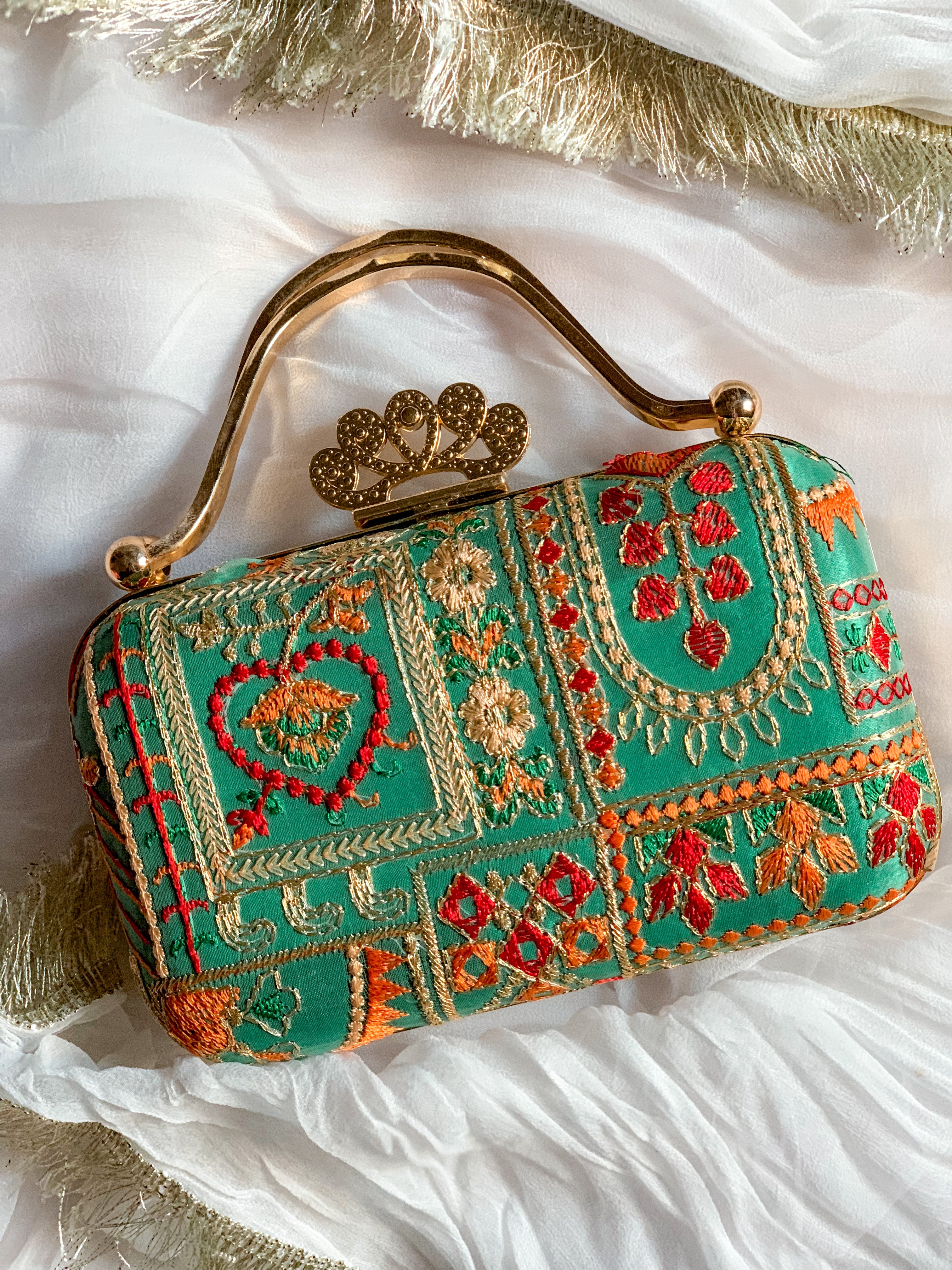 The Original Hand Embroided Cluthes Sea Green Evening Bag