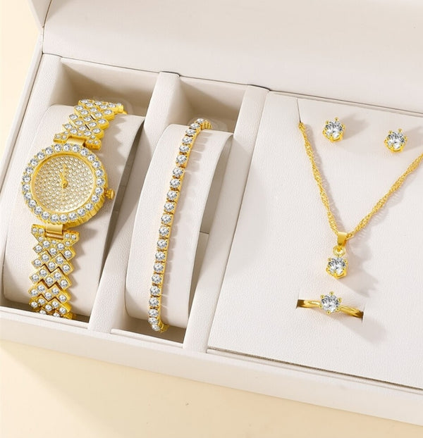 The Original Watches- Shein 6 Pcs/Set 1Pcs Round Pointer Quartz Watch & 5Pcs Bracelet with Gift Set Box