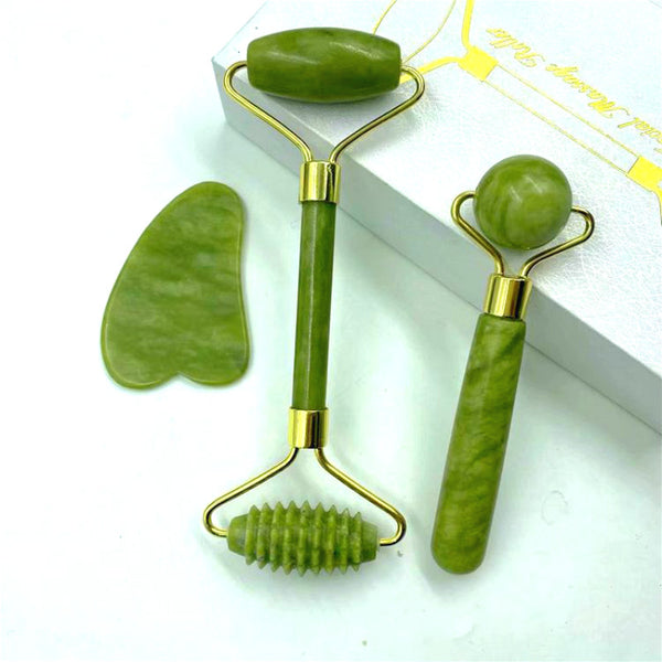 The Original Jade Stone Roller and Gua Sha Facial Massage Gift Set Tool