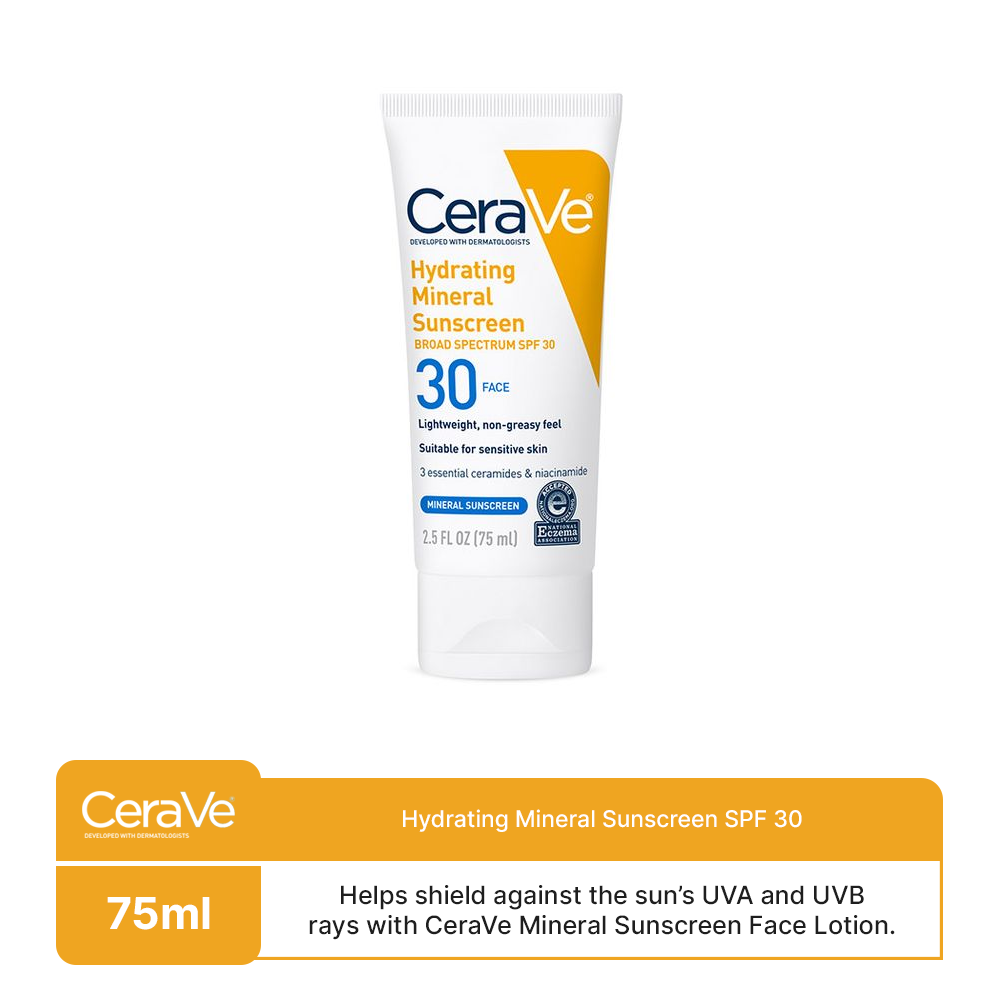 CeraVe Hydrating Mineral Sunscreen SPF 30 Face Lotion, 75ml Bagallery