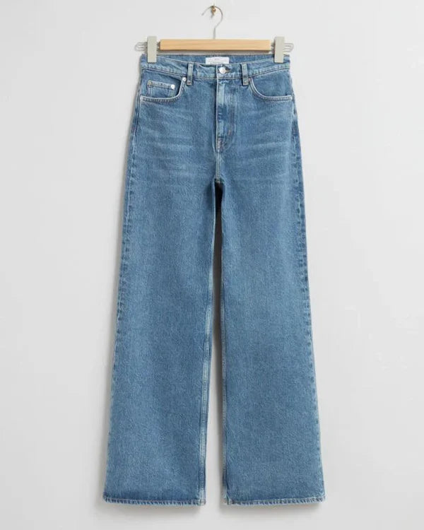 Emerce - Plain Wide Leg Jeans - Mid blue