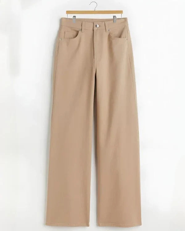 Emerce - Plain Wide Leg Jeans - Beige