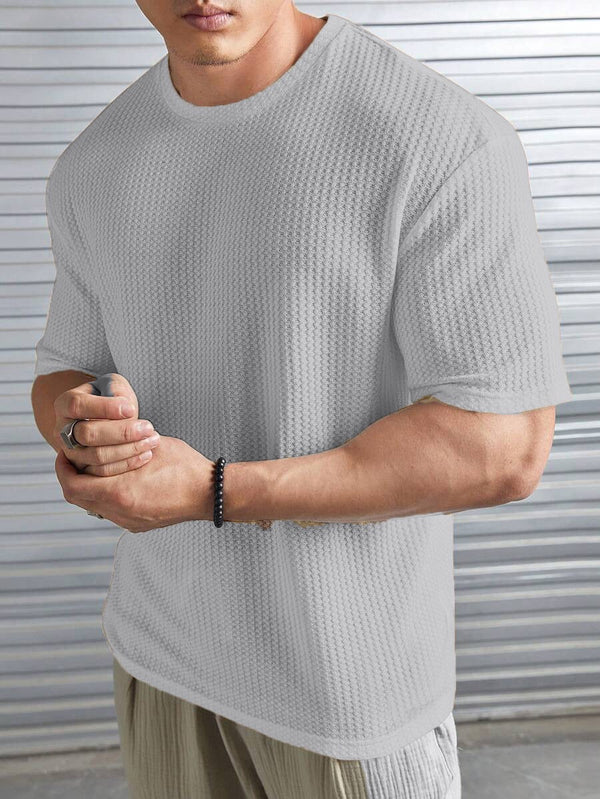 Emerce - Oversized Waffle Knit Tee For Men - Grey