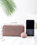 The original Girl Shein Pom Pom  Embroidery Fluffly Long Wallet Clutch Floral Pink