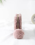 The original Girl Shein Pom Pom  Embroidery Fluffly Long Wallet Clutch Floral Pink
